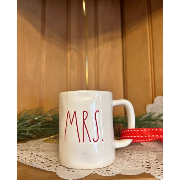 Rae Dunn Mr Mrs Ceramic Mug Ornament Red White Ribbon First Christmas Together - Picture 6 of 8